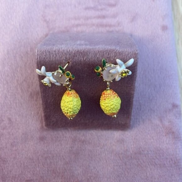 LES NEREIDES Anthropologie  Hand Enamelled Lemon Yellow  EARRINGS - Picture 2 of 4
